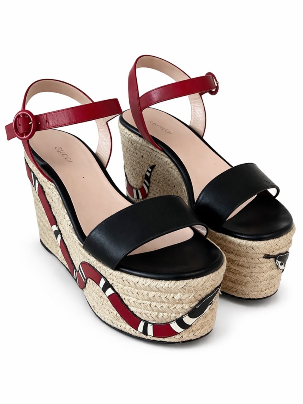 Gucci Snake Raffia Platform Espadrille Sandals - Size 37 1/2 - Picture 1 of 4